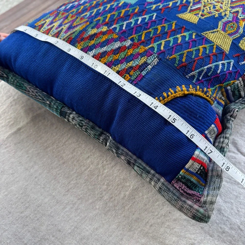 Vintage Guatemalan Maya Textile Pillows 2pc set Blue Hand Embroidered Huipil 17